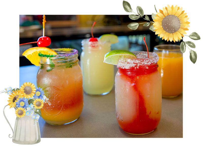Watercolor flowers beside the Sunflower cocktail menu