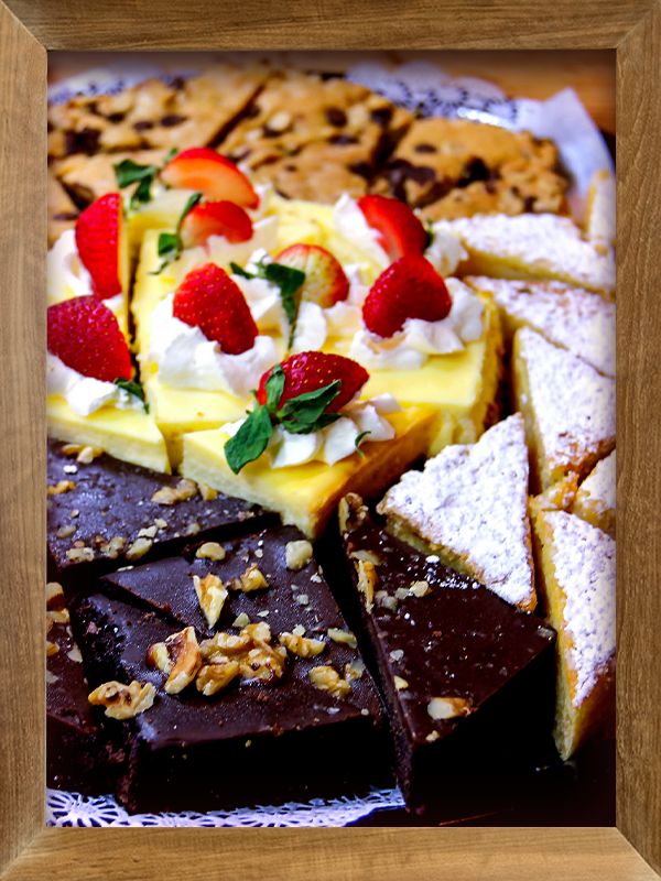 A tray of pastries prepared for a catered gathering