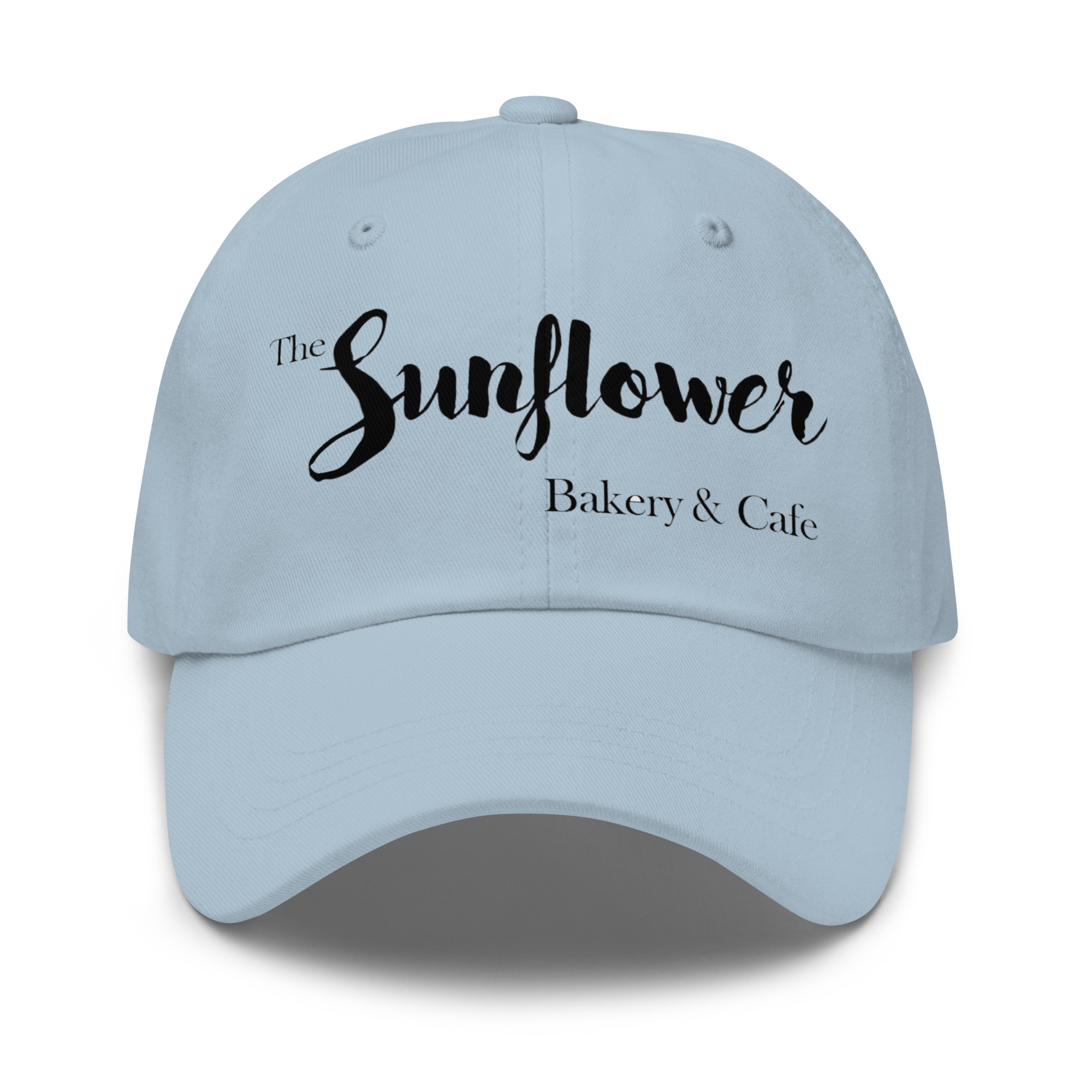 Light blue Sunflower dad hat with embroidered bakery logo